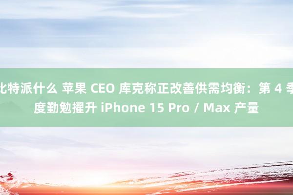 比特派什么 苹果 CEO 库克称正改善供需均衡：第 4 季度勤勉擢升 iPhone 15 Pro / Max 产量